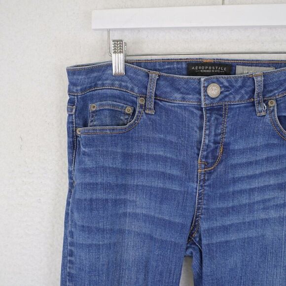 Aeropostale Jeggings Blue Jeans 8 Short 30/26 Mid‎ Rise Stone Wash Whiskering - Picture 3 of 13